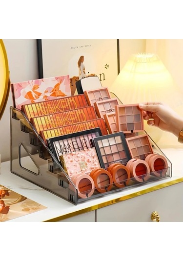 Cordial Transparan Gri 5 Katlı Genişleyen Makyaj Organizer Rafı, Kompakt Vanity Masası Şeffaf Gri