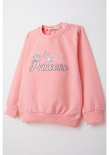 Breeze Kız Bebek Eşofman Takım Prenses Yazı Nakışlı 9 Ay-3 Yaş, Pembe Pembe