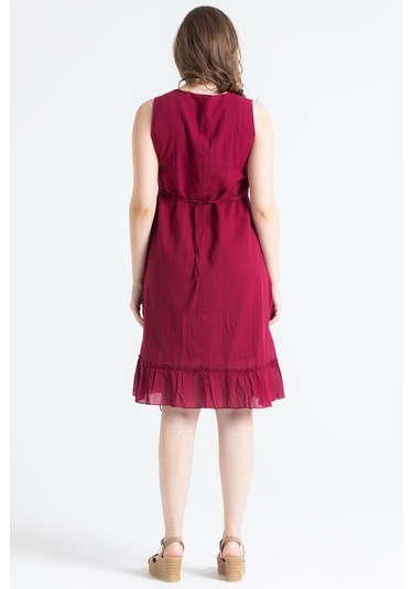Kolsuz Vual Candan Yırtmaçlı Midi Boy Elbise Bordo Brd-bordo
