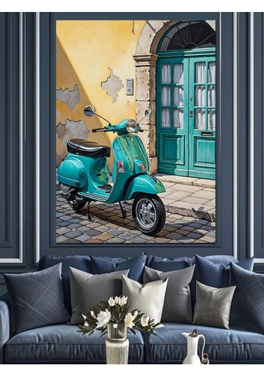 Kapı Önü Yeşil Vespa Dekoratif Kanvas - Mdf Ahşap Tablo