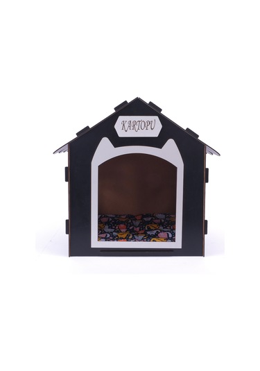 Ahşap Özel İsim Baskılı Dekoratif Kedi Evi-kulübesi, Kediler İçin Kulübe, Kedi Kulübesi Siyah