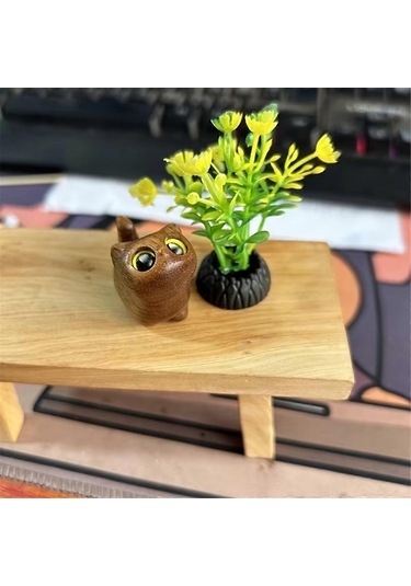 Büyüleyici Ahşap Yavru Kedi Heykelciği - El Yapımı Kedi Dekoru Siyah
