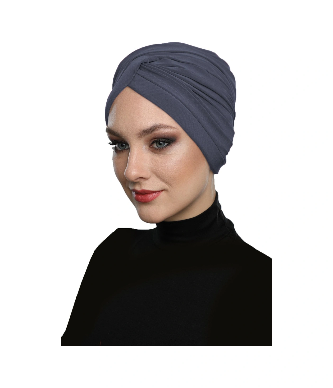 Çapraz W Nervürlü Ensesi Bantlı Koyu Gri Hazır Türban Tesettür Havuz Bonesi Koyu Gri