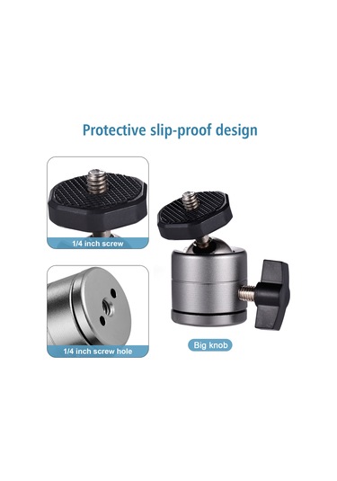 Geeroyoo Gri Alüminyum Mini Kafa, 360 Dönüşlü, 1/4" Vida, Fotoğraf Kamera Ve Kamkorder İçin Tripod Uyumlu Aksesuar