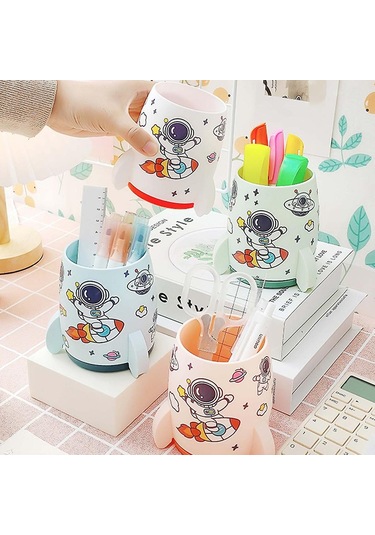 Ganzhoushop Kalem Vazo Kalemlik Makyaj Fırçası Tutucu Kırtasiye Masa Plastik Düzenleyici Pembe