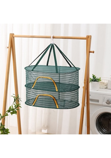40 X 60 Cm Katlanabilir Kurutma Balıkçılık Sebzeler Balık Ağı Asılı Giysi Kurutma Depolama Rafı, Spec: 2 Kat Yeşil