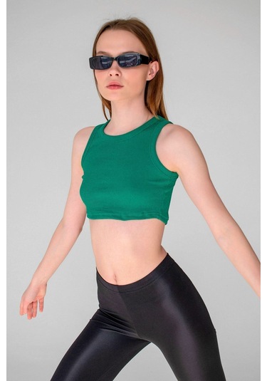 Koyu Kahve Fitilli Süper Crop Halter Yaka Örme Atlet L