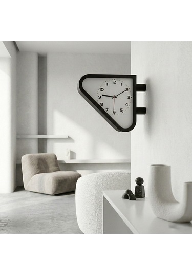 Fibrika Store Retro Modern Üçgen Duvar Saati - Mat Antrasit Tasarım Saat - Siyah