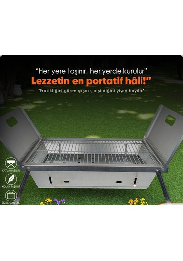 Miraç 55x35cm Katlanır Mangal Çantalı Lazer Kesim Büyük Boy Gri