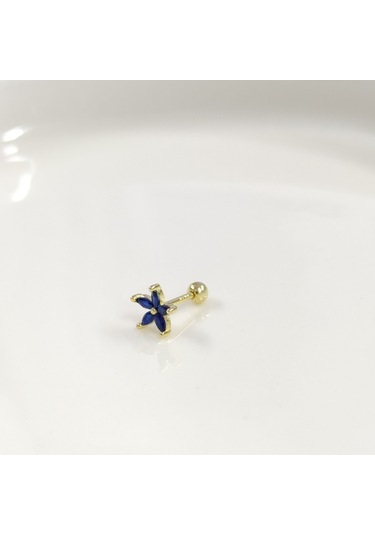 Laci Çiçek Gümüş Tragus Pıercıng - Altın Sarı Beyaz