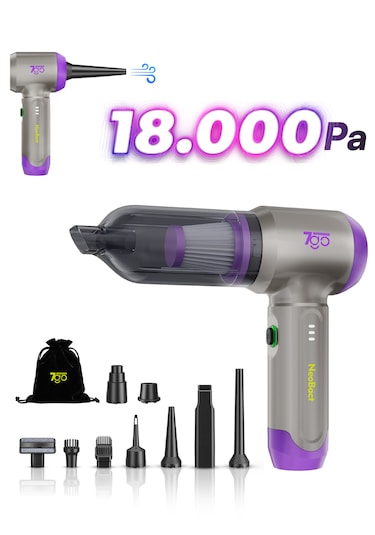 7go 7gab-02 Kablosuz Araç İçi Süpürge 18.000pa Güçlü Emiş Fırçasız Motor 6000mah Batarya Toz