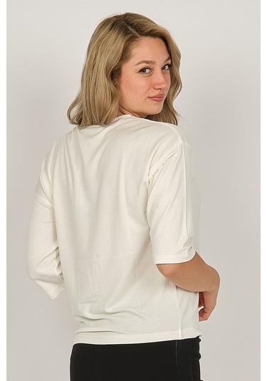 Sistas Kadın Desenli Bluz 6690208 Ekru-Ekru