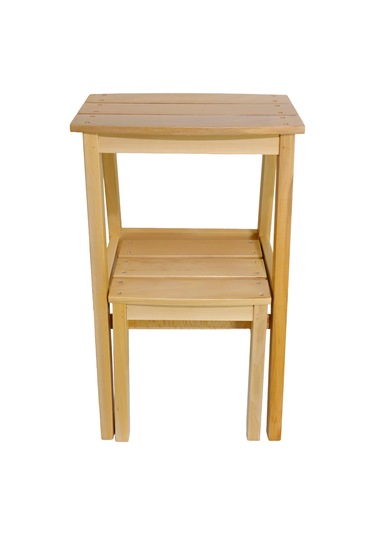 Çok Amaçlı Ahşap Merdiven Tabure 2 Basamaklı - El Yapımı Natural