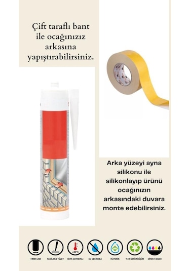 60X70 Cm Düz Siyah Desenli Cam Ocak Arkası Koruyucu