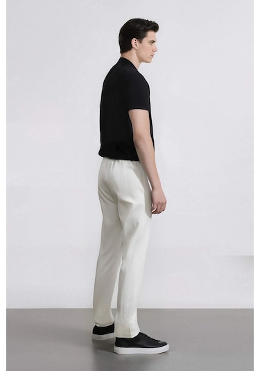 DeFacto %100 Pamuk Keten Görünümlü Pantolon Beli Lastikli Slim Fit Dar Kesim Cepli Düz Paça D2671AX25SMER85