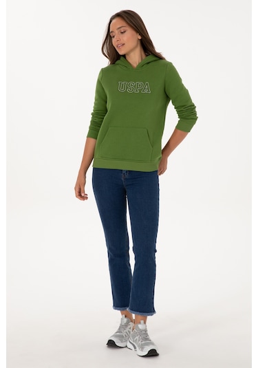 U.S. Polo Assn. Kadın Yeşil Şardonlu Kapüşonlu Basic Sweatshirt 50313566-VR054 U.S. Polo Assn. Kadın Yeşil Şardonlu Kapüşonlu Basic Sweatshirt 50313566-VR054