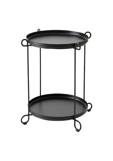 2 Katlı Tepsili Sehpa Meridyendukkan 50x54 Cm Siyah Renk Metal