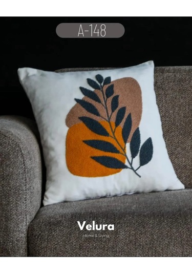 Dekoratif Kırlent & Pinterest Kırlent & Keten Kumaş - Nakış İşleme & A148 Turuncu - Yeşil