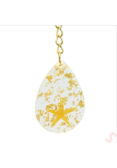 Epoksi Yıldızlı Kartlıklı Anahtarlık - Altın