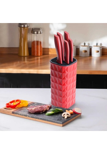 Cooker Ckr2870 Akrilik Plastik Standlı 6 Parça Bıçak Seti Kırmızı