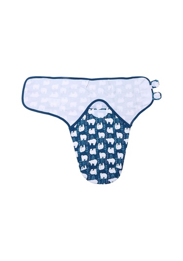 Hangfox Yumuşak Pamuk Bebek Sarma Battaniyesi 2'li Paket - Uyku Yuvarlakçığı Ve Uyku Tulumu İkisi Birden, Kutup Ayısı Desenli L Beden Koyu Mavi