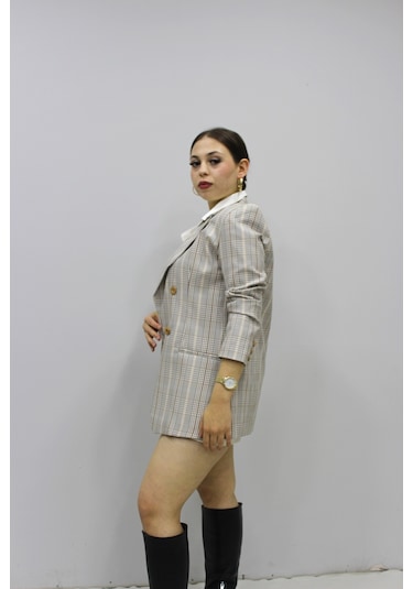 Kadın Ekoseli Blazer Ceket Çok Renkli