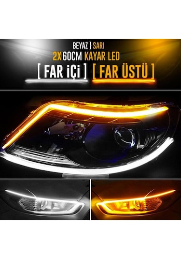 Far Içi Far Üstü Selamlamalı Sinyalli Beyaz - Turuncu Kayar Led 2'li Set 60 Cm