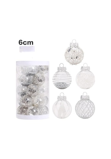 Novahub Gümüş 25 Adet 6 Cm Altın Kırmızı Metalik Plastik Top Noel Topları Set Süsleme Noel Ağacı Dekoru Noel Topları Süslemeleri Ev Asılı Dekoratif Toplar Gümüş