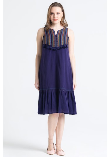 Kolsuz Şile Bezi Ilgaz Midi Boy Elbise Mor Mor-mor Mor