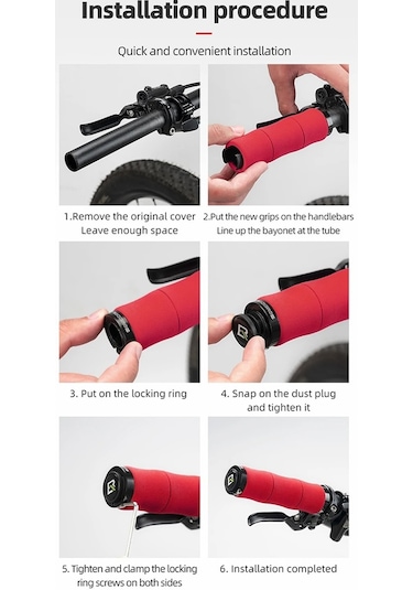 Rockbros 40720005001 1 Çift Bambu Ortak Gidon Sapları, Toz Fişli Eva Sünger Bisiklet Kolu Kapağı - Siyah