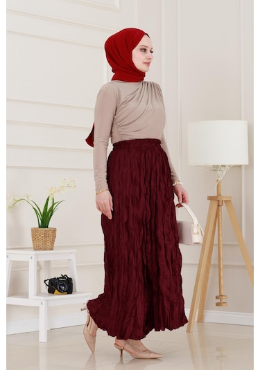 Sevitli Beli Lastikli Kraş Etek-bordo-4974 Bordo