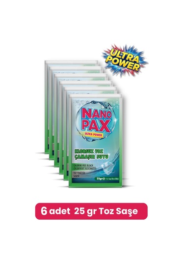 NanoPax Klorsuz Çamaşır Suyu Toz Temizlik Saşesi 6 x 25 G