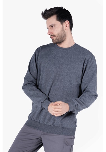 2 İplik Bisiklet Yaka Sweatshirt Füme Melanj