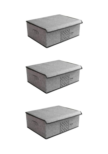 Flosoft 3 Adet Keçe Kapaklı Baza Hurcu, Çok Amaçlı Düzenleyici Organizer 50x40x19 Cm Gri