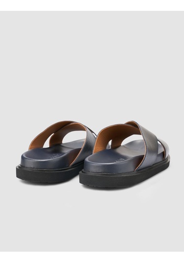 %100 Hakiki Deri Lacivert Erkek Terlik Lacivert