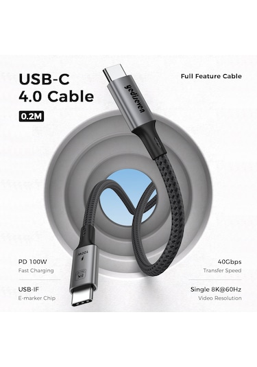 Yediseven Usb 4 To Type C 4.0 Harici Ssd Kablosu 40gbps Kısa 20cm