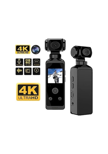 Vtn-032 4k Ultra Hd Aksiyon Kamerası 270 Geniş Açı Döner Klips Su Geçirmez Kılıf Wifi Kamera Siyah