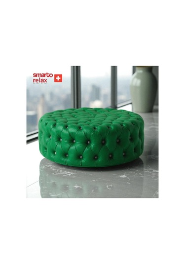 Smarto Relax Puf Evolene Ayaksız Kapitoneli Dekoratif 100x45 Cm Yeşil Yeşil