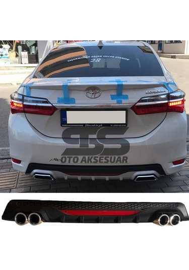 Toyota Corolla 2013-2018 Difüzör Arka Tampon Eki 4 Egzoz Çıkışlı Siyah Reflektörlü