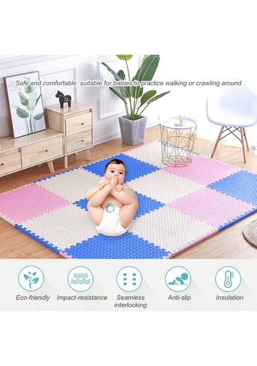 Teltree Bebekler İçin Kaymaz Eva Yer Matı - 12 Parça Yeşil Oyuncak Halı 30x30cm Su