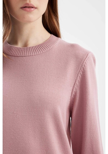 Defacto Regular Fit Bisiklet Yaka Yırtmaçlı  Basic Düz Kazak Tunik H3431AZ24AUBR451 Bordo