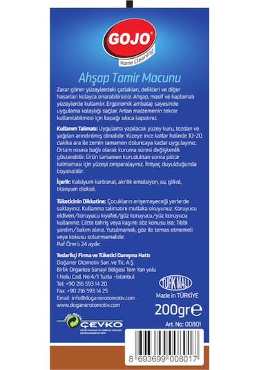 Gojo Ahşap Tamir Macunu 200 Gr 200 G