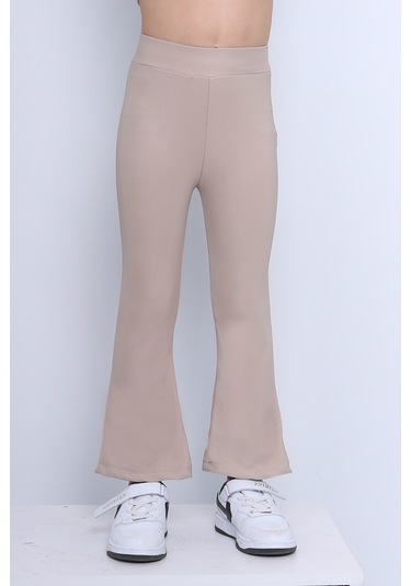Kız Çocuk Tayt İspanyol Paça Düz Renk D17 Bej