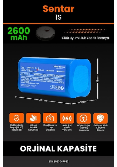 Sentar Mop 1s Uyumlu Robot Süpürge Bataryası 2600mah