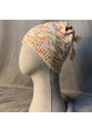 Uretti - Kadir 7704 - El Örgüsü Ebruli Yün Atkı - Bere - İkili Set - 3 Yaş Bej