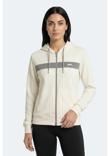 Slazenger Knotty I Kadın Kapüşonlu Cepli Ekru Sweatshırt