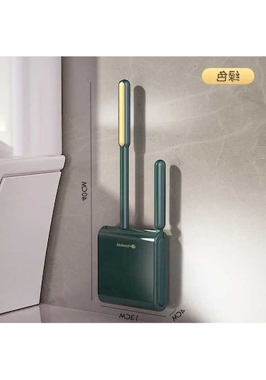 Pazly Silikon Tuvalet Fırçası - Emme Bardağı Ve Temizlik Sıvılı Köşesiz Tasarım, Yeşil Banyo Seti Yeşil