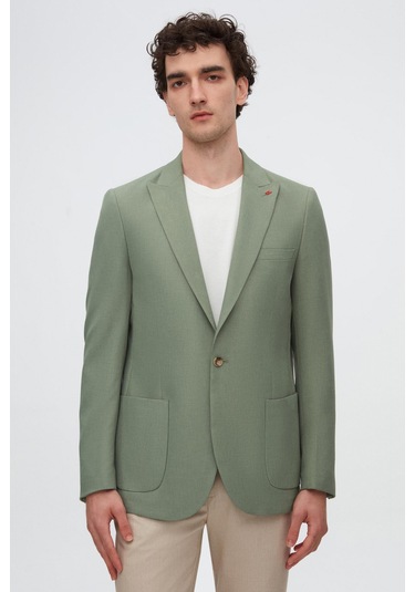 Twn Slim Fit Yeşil Armürlü Uçan Blazer Kumaş Ceket 4ef04zb024092 Yeşil