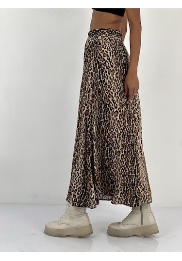 Miss Poem Kadın Leopar Desenli Bej Etek Bej