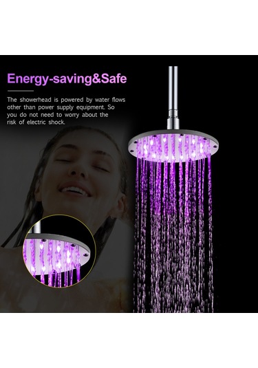 İnç Led Yağmur Duş Başlığı Yuvarlak Duş Başlığı Otomatik Renkli Yanıp Sönen Işıklar Banyo Duş Başlığı Gümüş